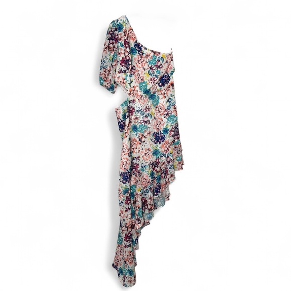 BCBG Max Azria One-Shoulder Floral Dress Size 12 NWT Asymmetrical Hem - Picture 2 of 12